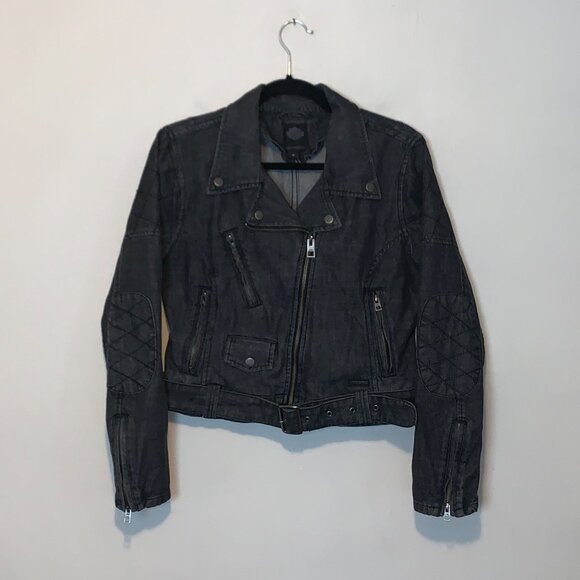 Harley-Davidson Jackets & Blazers - Harley Davidson Denim Moto Jacket Dark Gray Slim Fitted Full Zip Women's Size M